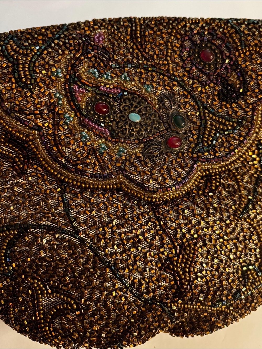 Beaded Crossbody Bag in Metallic Gold